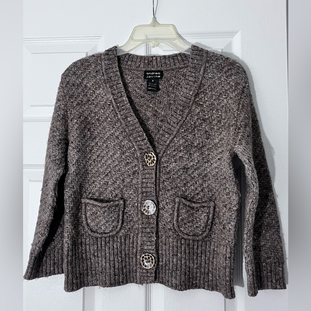 Andrea Jovine Women’s Heathered Brown Alpaca/ Wool Blend Cardigan Size S
